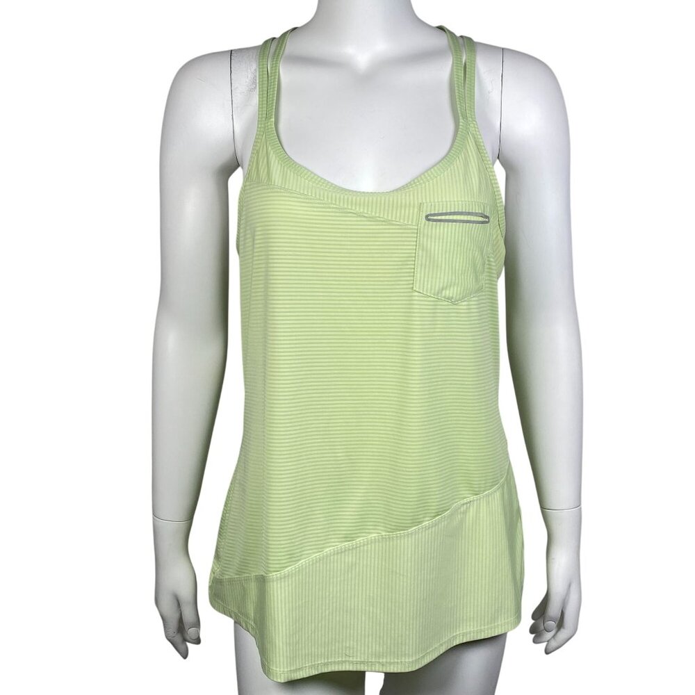 Athleta Speedsetter Tank Top Womens L Double Strap Racerback Striped Green